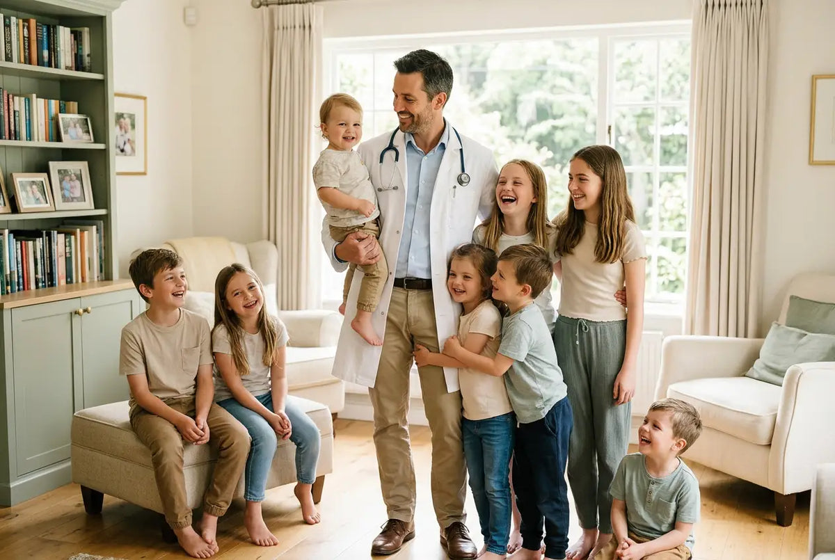 The founder, a doctor and father of eight